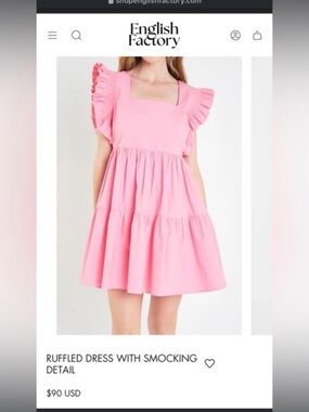 English Factory Pink Ruffled Tiered Smocked Dress